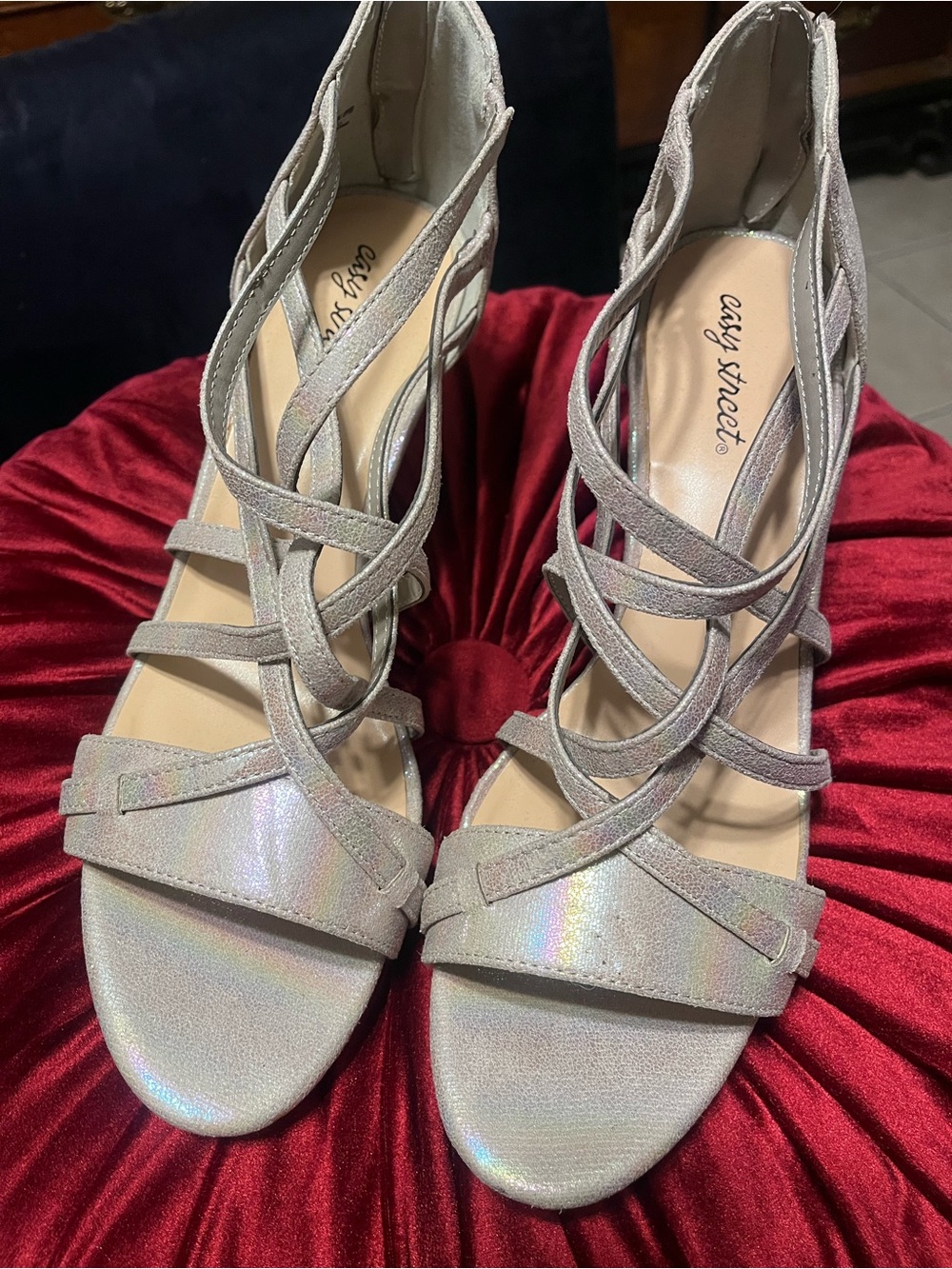 easy street Iridescent Silver Strappy Heels